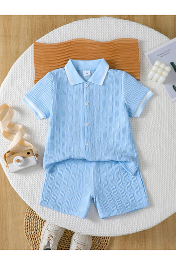 Styli Boys Textured Button Front Shirt and Shorts Set