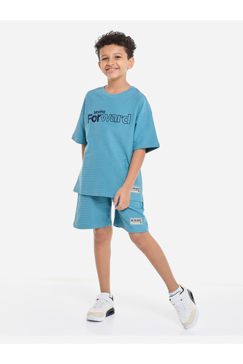 Victor and Jane By Styli Boys Blue Embroidered T-Shirt and Shorts Set