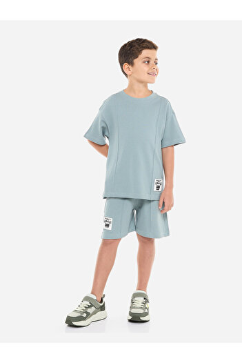 Victor and Jane By Styli Boys Textured Knit Cotton T-Shirt and Shorts Set
