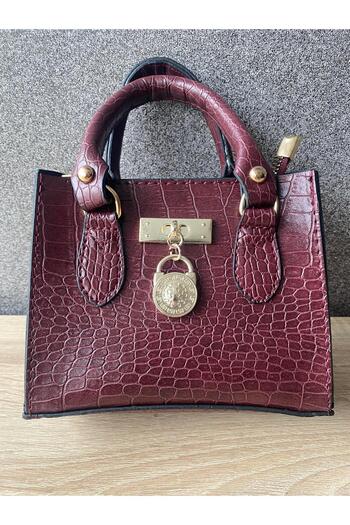 Dadali Croco Patterned Hand and Shoulder Bag Burgundy