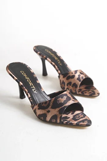 Melacomfort Leopard Thin Heeled Women's Slippers