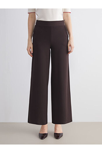 LC Waikiki Brown Wide Leg Women's Trousers with Elastic Waist