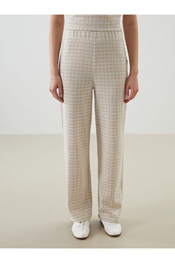 LC Waikiki Beige Elastic Waist Patterned Women's Trousers