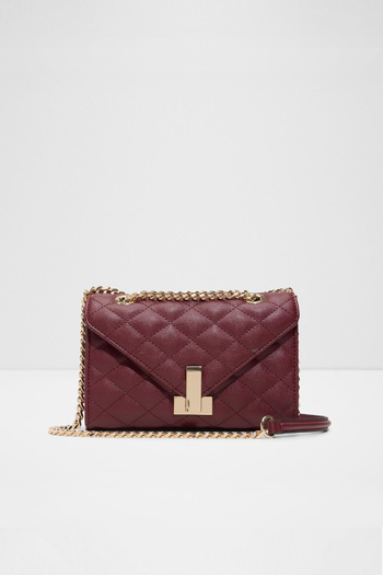 Aldo Chelsy - Women's Medium Size Chain Strap Metal Closure Quilted Claret Red Bag