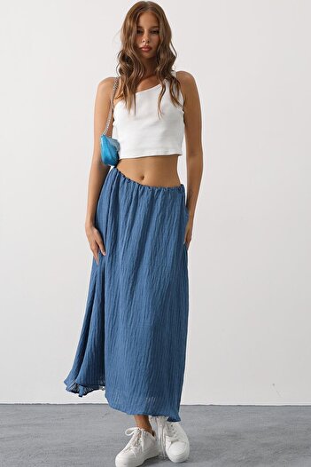 VAGGON Women's Indigo Lace Detailed Long Skirt Vs00628