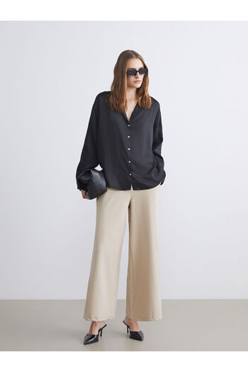 LC Waikiki Beige Elastic Waist Wide Leg Women's Trousers