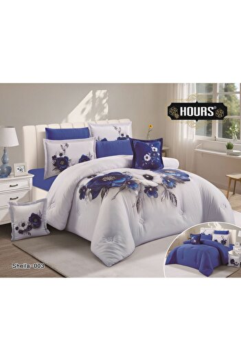 HOURS Floral double quilt set, 8-piece set, cool fabric for comfort, size 220 x 240 cm