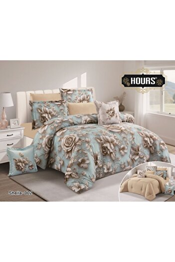 HOURS Floral double quilt set, 8-piece set, cool fabric for comfort, size 220 x 240 cm