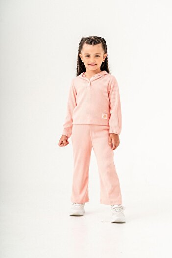 Magu Girls' Cotton Hooded Ribbed Sweat and Leggings Set