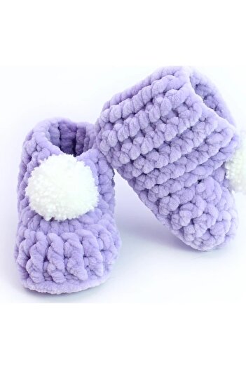DeKuBaby Papuci pentru bebeluși și copii tricotati manual cu pompon - papuci, pantofi pentru casă
