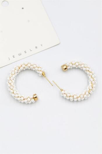 Royaleks Crystal Bead Hoop Earrings - White