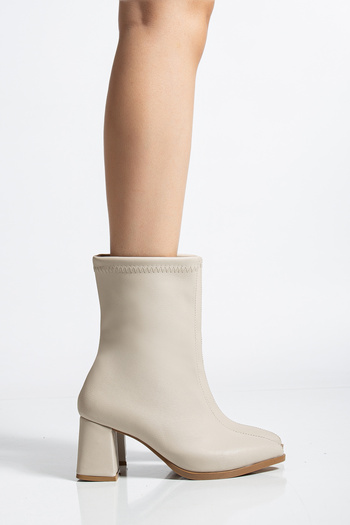 moun shoes Γυναικείες Μπότες Μπεζ Μπεζ με χοντρό τακούνι Stretch μπότες