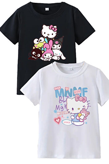 makiteks 2 Pack Quality Cotton Combed Girls Printed Tshirt 5 6 7 8 9 10 11 12 13 14 Years Hello Kitty