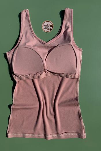 VicTroy Bratique V-Neck |   Modal Fabric Camisole with 3-Piece Powder, White and Green Color Bra Women's Tshirt-Undershirt