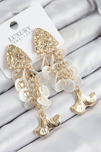 Tunastore Brass Dangle Pearlescent Fish Model Gold Color Women's Earrings