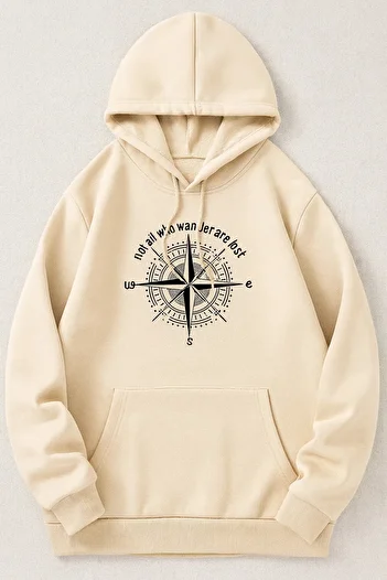 CLASSY.MODA Φούτερ με κουκούλα με στάμπα Unisex 3 Thread Fabric Compass