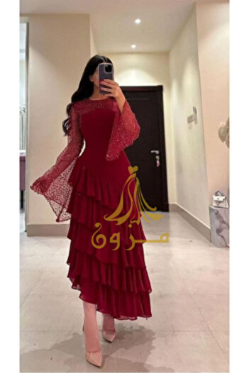 MEZON FASHION Layered Burgundy Evening Dress