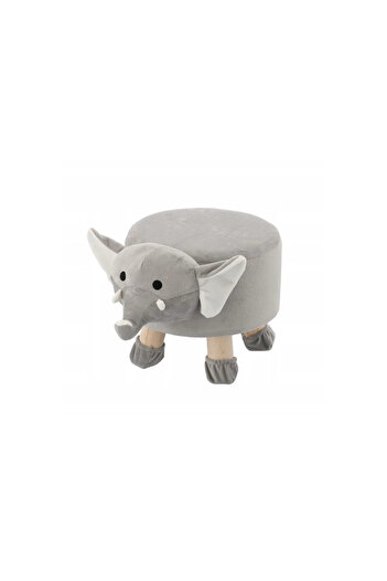Chomik Dětská kulatá stolička, model slona, ​​textilní, dřevěná, šedá, max. 50 kg, 28 x 25 cm