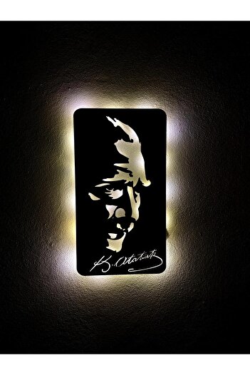 sem concept AA Pilli Ledli İmzalı Atatürk Süliet Tablosu, Ahşap Tablo, Atatürk İmzalı Portre, Duvar Dekorasyonu