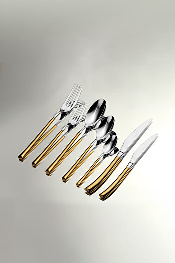 Nehir Elegance Gold Satin 84 Piece Boxed Cutlery Set for 12 People