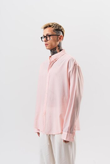 Respire Men's Long Sleeve Oversize Voile Shirt Pink
