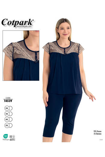 Cotpark Women's Plus Size Viscose Elastane Fabric Short Sleeve Capri Suit 14539