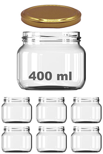 Afracam 400 Ml Kavanoz Metal Gold Konserve Kapaklı 400 Cc Şeffaf Magnolya Cam Kavanoz 6 Adet