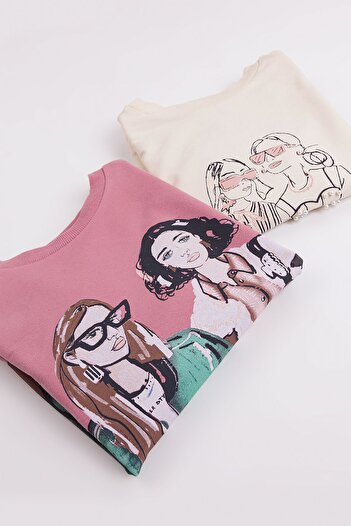 Harika KIDS Girl's Medium Thickness Printed 2-Pack Sweatshirt
