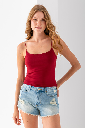 GİYSA Women's Square Neck Thin Strap Basic Undershirt Burgundy - Ms0000514