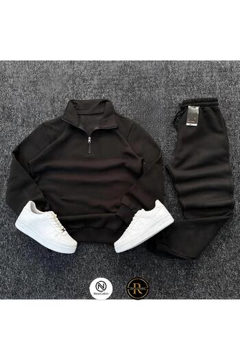 NewCabin New Season Winter Premium 3 Thread Raised Half Zipper Sweat- 3 Thread Sweatpants 2 Piece Set