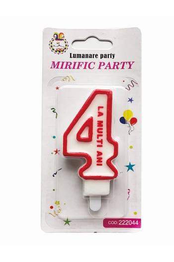 SDX Market Cake candle, number 4, white with red border
