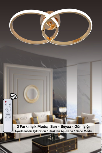 HİRALUCE VEİ 3 Renk Kumandalı Ve Dimmerli Gold ( Sarı Beyaz Ve Gün Işığı ) Kristal Taşlı Led Avize