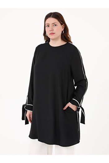 ALİA Plus Size Sleeve Detail Tunic - Black -
