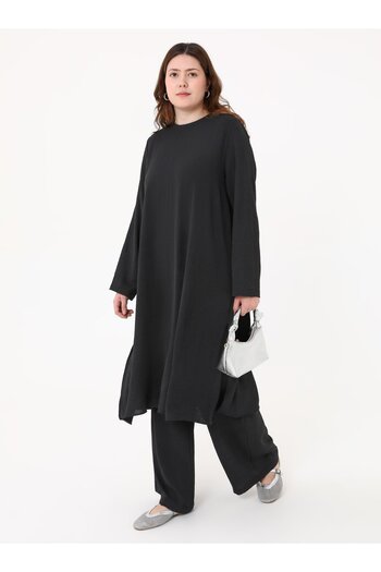 ALİA Aerobin Basic Tunic&Pants Plus Size Double Set - Black -