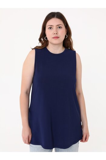 ALİA Plus Size Sleeveless Tunic - Navy Blue -