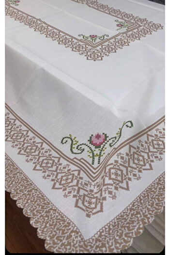 melda ceyiz 8 and 12 People Stain-Resistant Linen Digital Printing Tablecloth