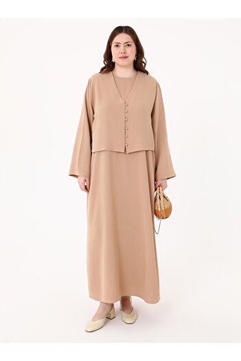 ALİA Aerobin Shirt&Clothes Large Size Double Suit - Camel -