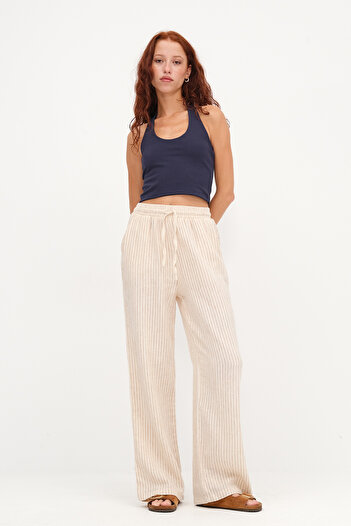 Addax Striped Wide Leg Trousers Pn5471
