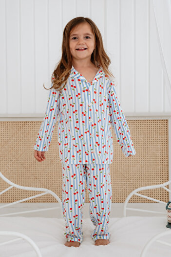 Lilabio Bamboo Fabric Front Buttoned Girls' Pajama Set