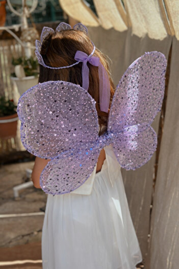 Le Mabelle Lilac Sequin Beaded 3-Piece Butterfly Wing Staff Crown Set
