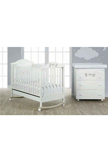 Raffaello Solid wood rocking baby crib, with drawer, wheels, adjustable on mattress, Leo, 127x63 cm