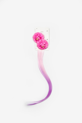 Le Mabelle Fuchsia Flower Detailed Hair Girl's Double Buckle Set