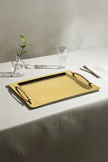 Nehir Steel Coffee Tray with Full Gold Decorated Shutter