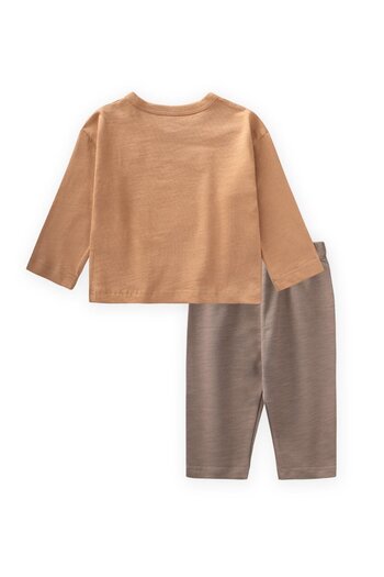 Cigit Animal Appliqued Long Sleeve T-Shirt Set 0-4 Years Camel