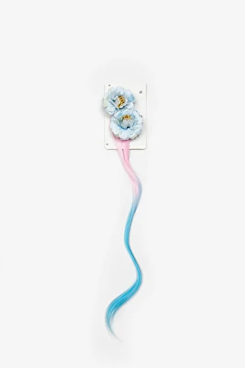 Le Mabelle Blue Flower Detailed Hair Girl's Double Buckle Set