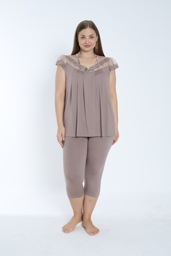 Cotpark Women's Plus Size Viscose Elastane Fabric Short Sleeve Capri Suit 14545-B