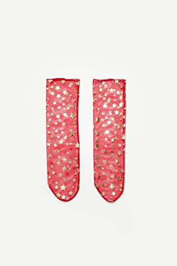 Le Mabelle Red Little Star Detailed Girl's Tulle Socks