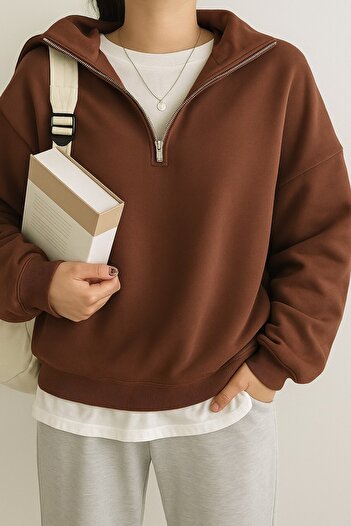GHASSY CO. Ghassy Co. Women's Cotton Oversize Silver Half Zip Sweatshirt