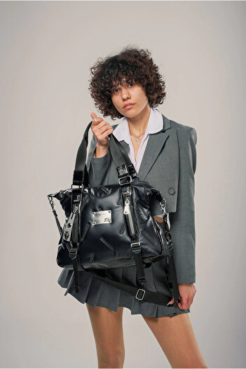 Ovebu Tiven Black Leather Shoulder and Arm Bag