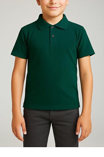 Coşkun GİYİM Unisex Polo Neck Short Sleeve School T-Shirt Dark Green 130101